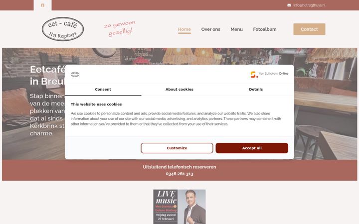 Screenshot of eetcafehetregthuys.nl