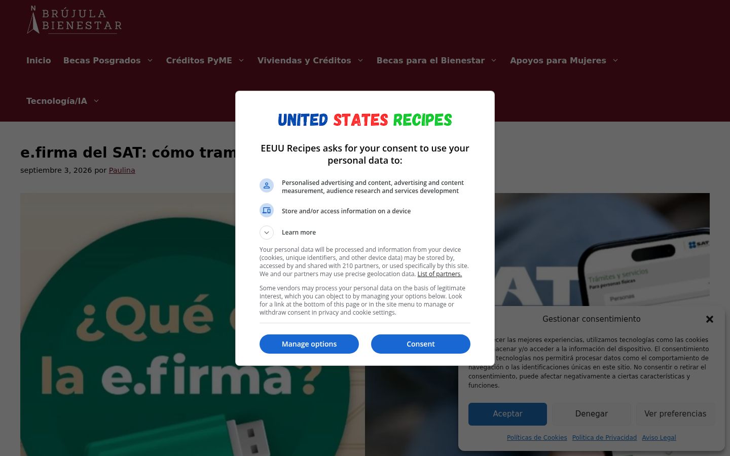 Screenshot del banner di consenso mostrato prima di qualsiasi interazione