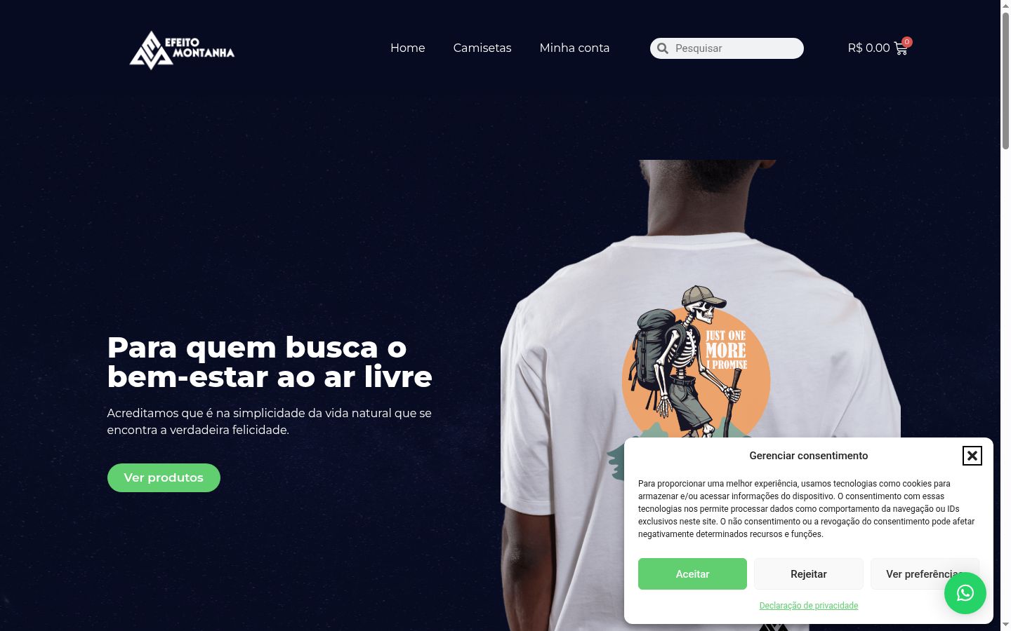 Captura de ecrã do banner de consentimento apresentado antes de qualquer interação