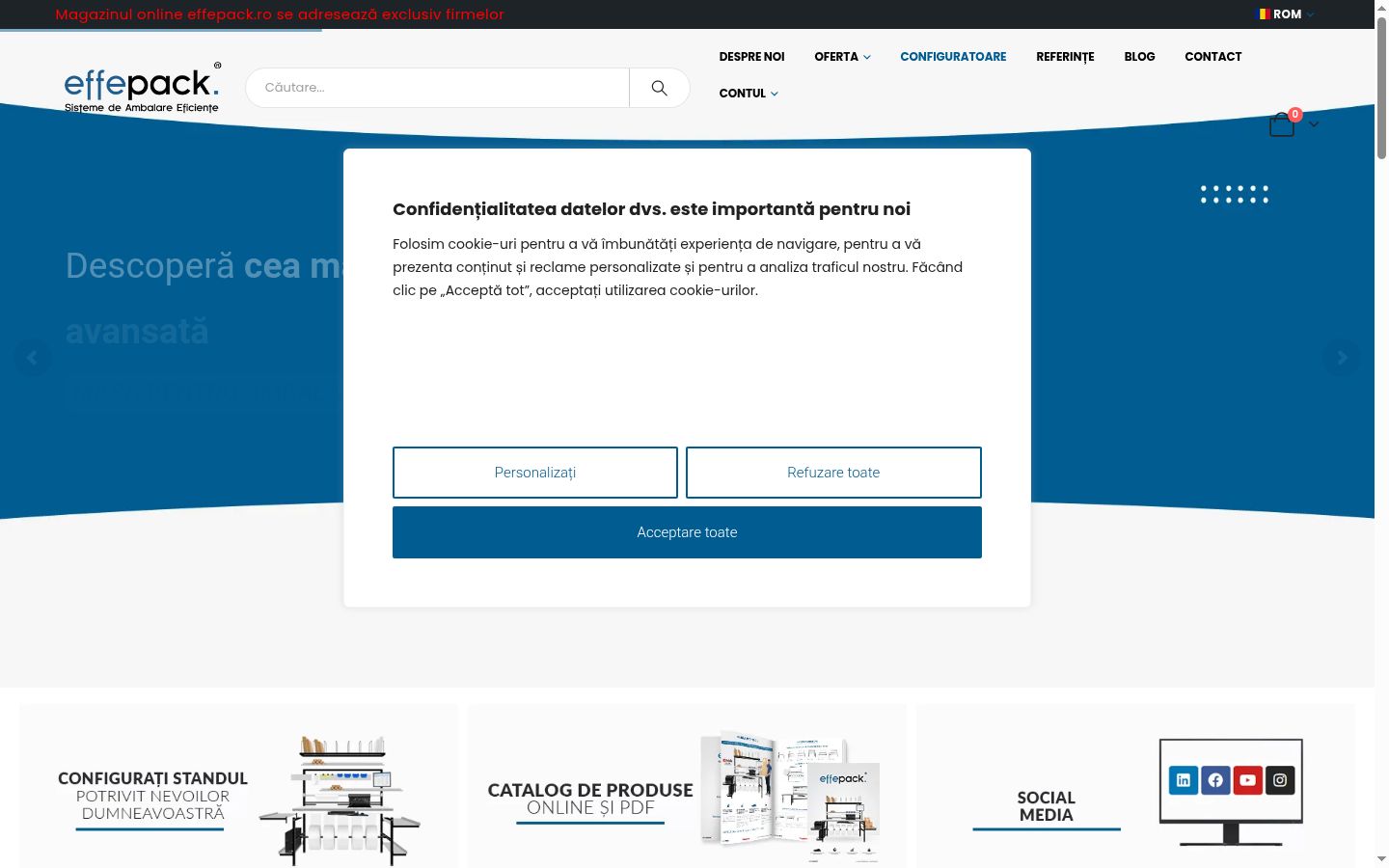 Captura de ecrã do banner de consentimento apresentado antes de qualquer interação