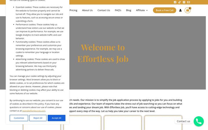 Screenshot of effortlessjob.com