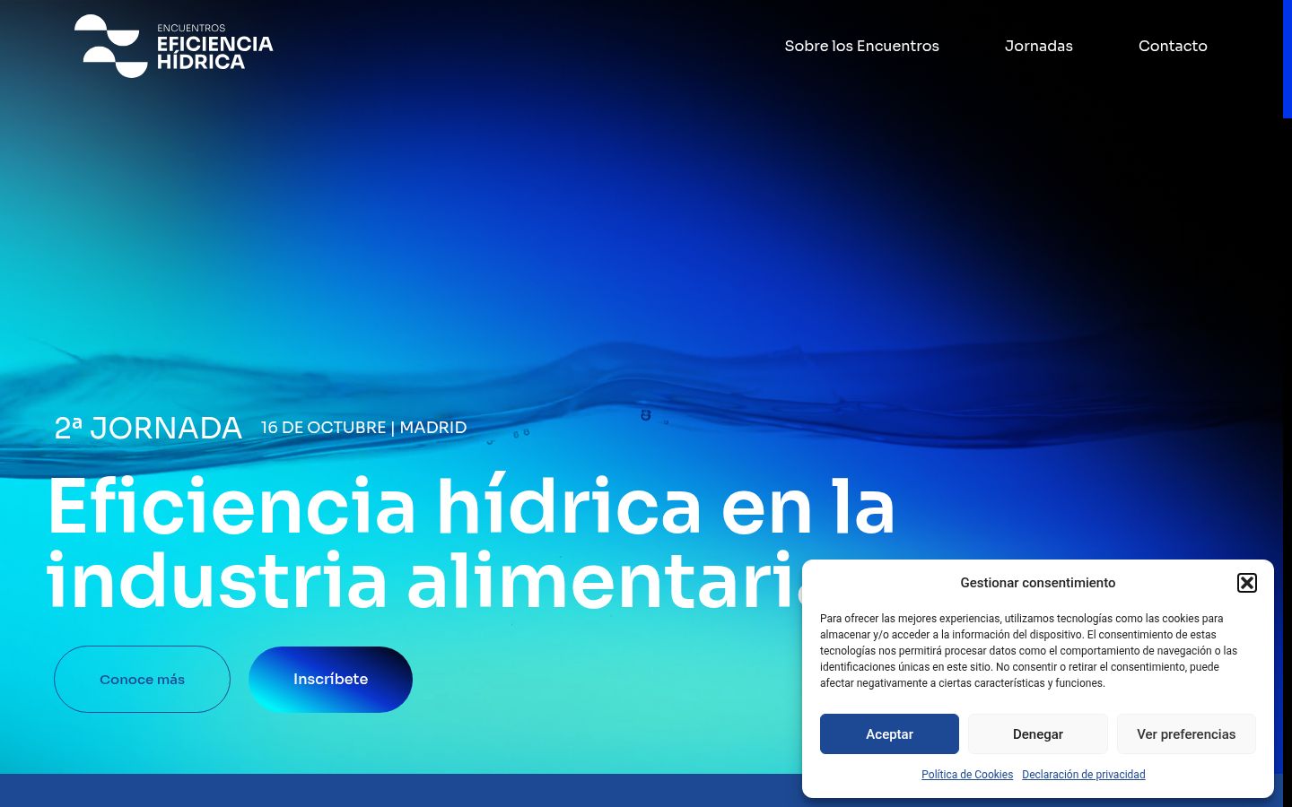 Captura de pantalla del banner de consentimiento mostrado antes de cualquier interacción