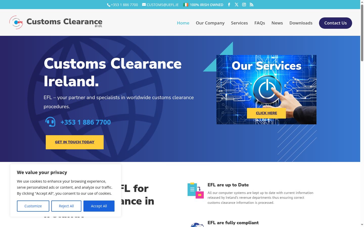 Skærmbillede af samtykkebanneret, som det blev vist før nogen interaktion