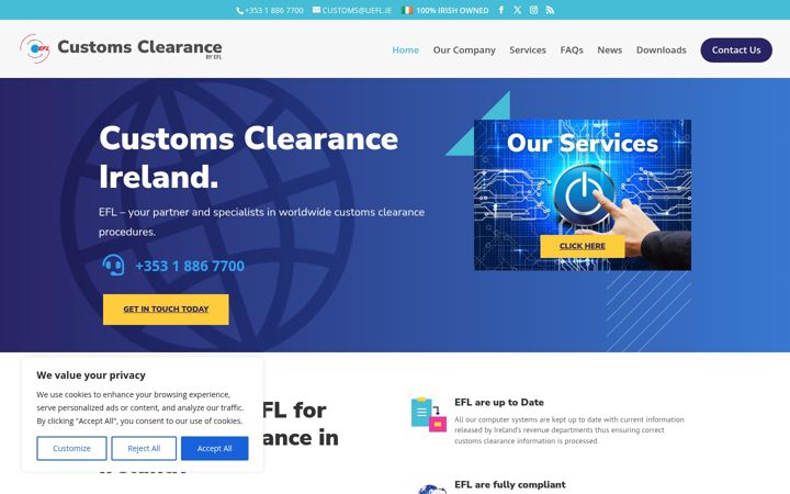 Skærmbillede af efl-customs-clearance.ie