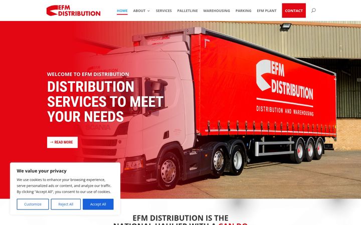 Captură de ecran a efmdistribution.co.uk