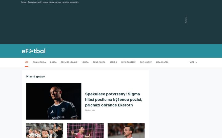 Snímek obrazovky efotbal.cz
