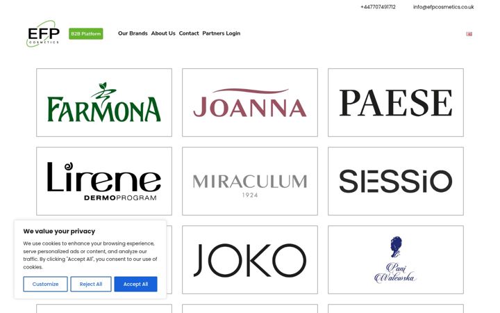 Captură de ecran a efpcosmetics.co.uk