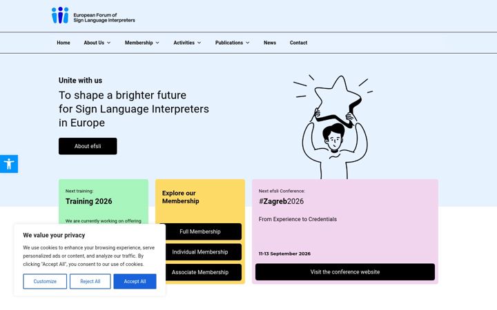 Snímek obrazovky efsli.org