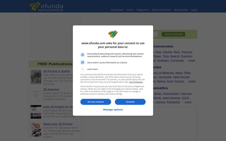 Screenshot stránky efunda.com