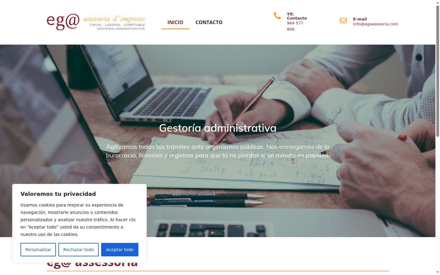Captura de ecrã do banner de consentimento apresentado antes de qualquer interação