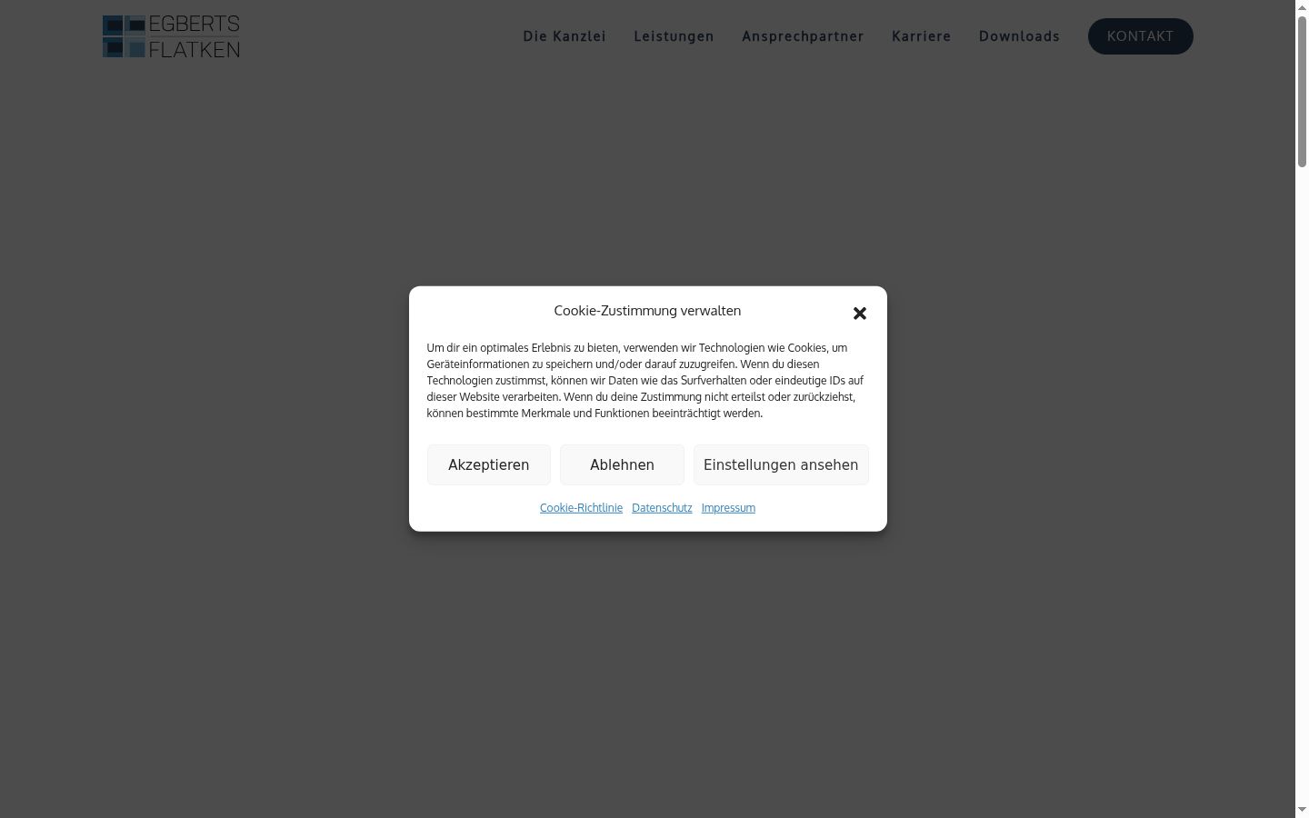 Screenshot des Einwilligungsbanners vor jeglicher Interaktion