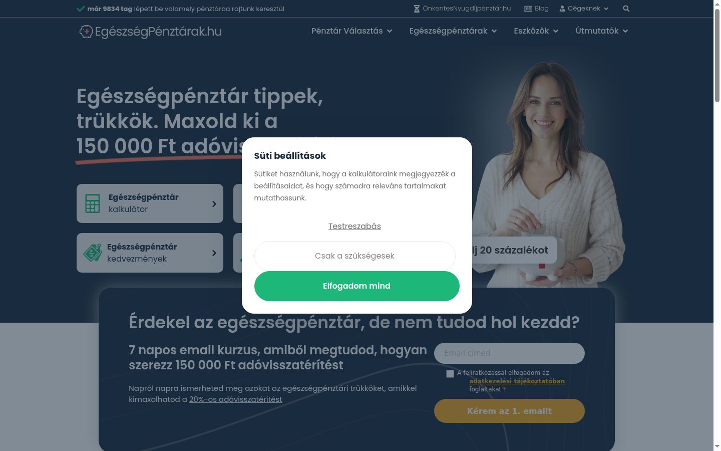 Képernyőkép a bármilyen interakció előtt megjelenő hozzájárulási bannerről
