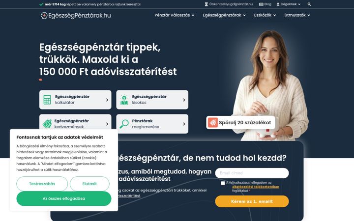 Captura de ecrã de egeszsegpenztarak.hu