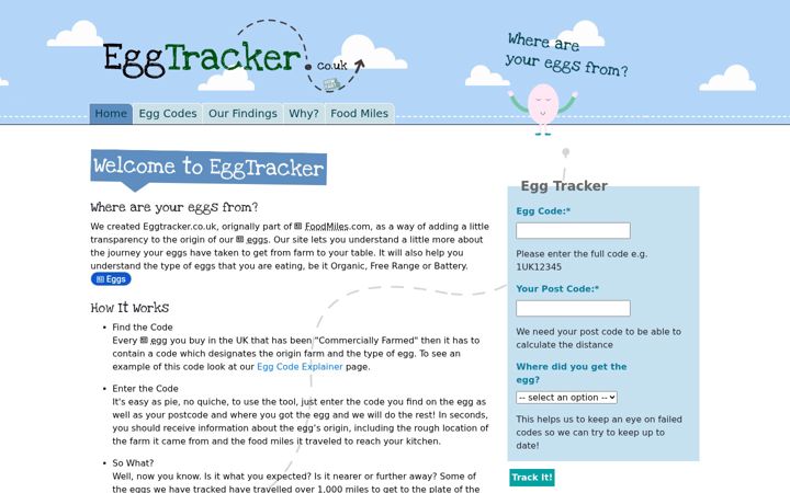 Screenshot of eggtracker.co.uk