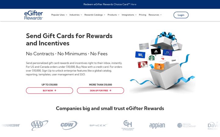 Screenshot of egifterrewards.com