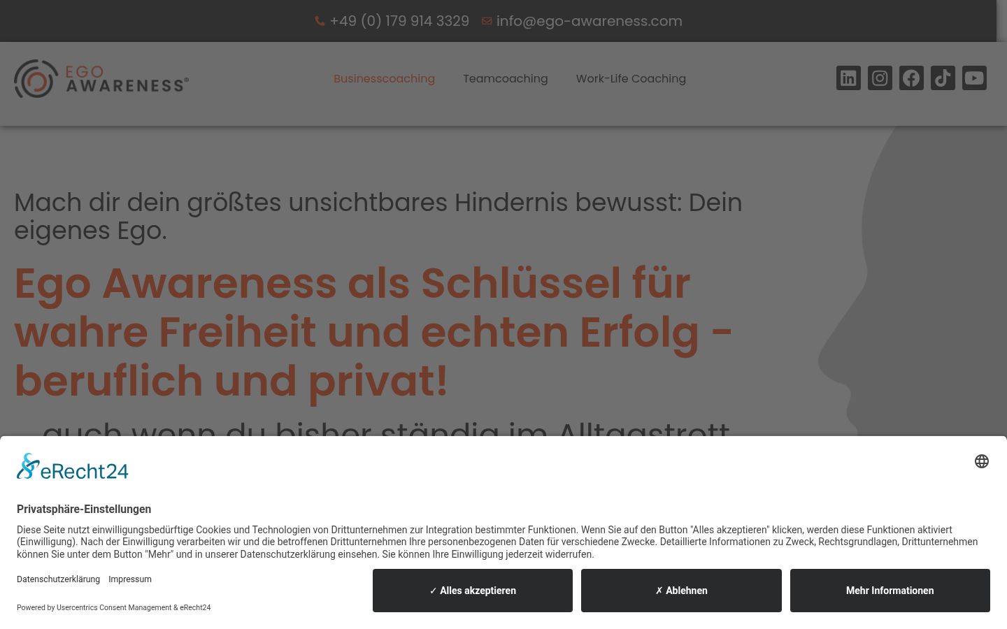 Screenshot des Einwilligungsbanners vor jeglicher Interaktion
