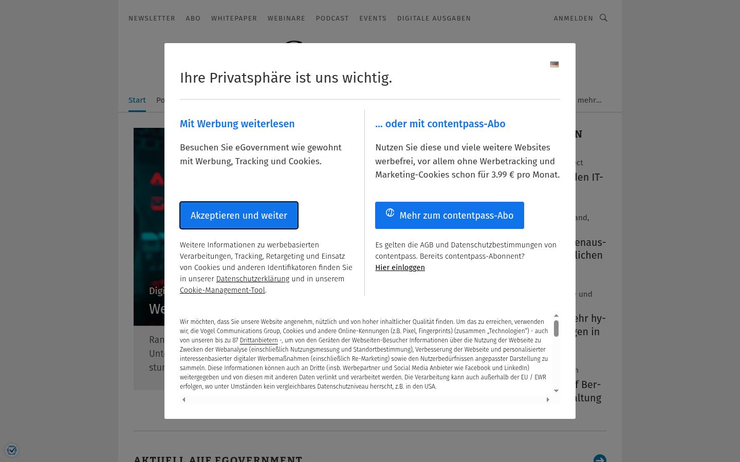 Screenshot of the consent banner shown before any interaction