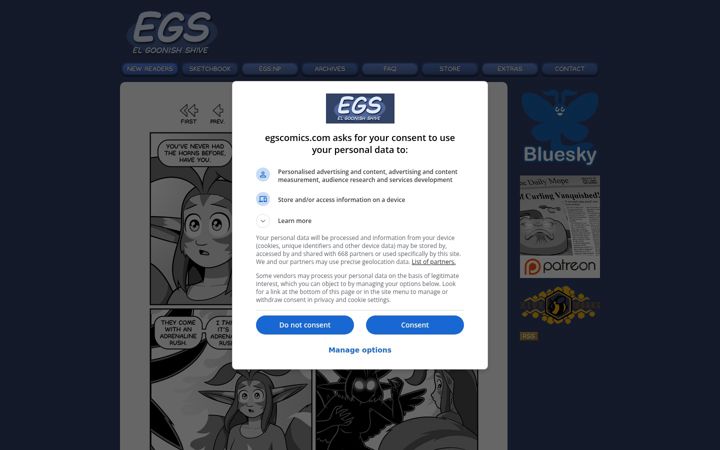 Screenshot of egscomics.com