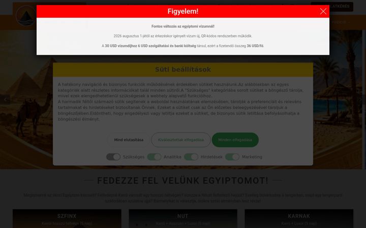 Screenshot ta' egyiptomania.hu
