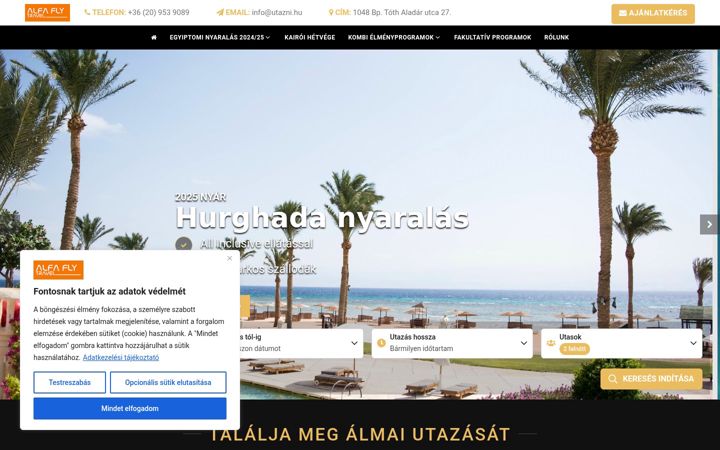 Screenshot ta' egyiptomlastminute.hu