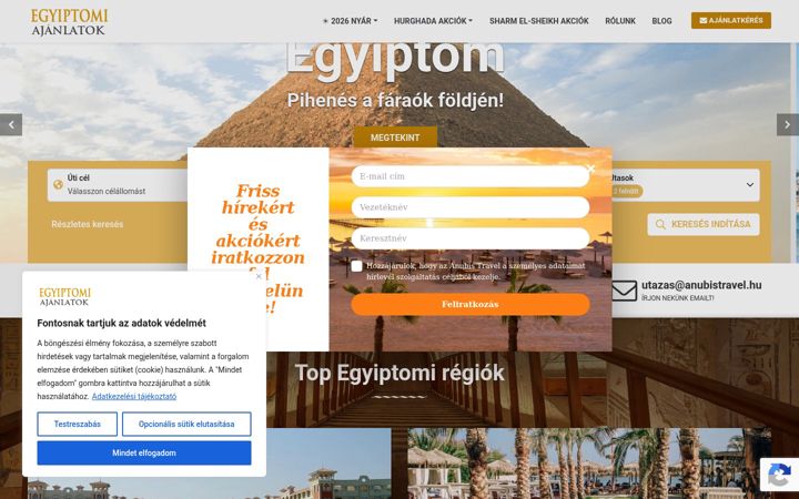 Screenshot ta' egyiptomnyaralasok.hu