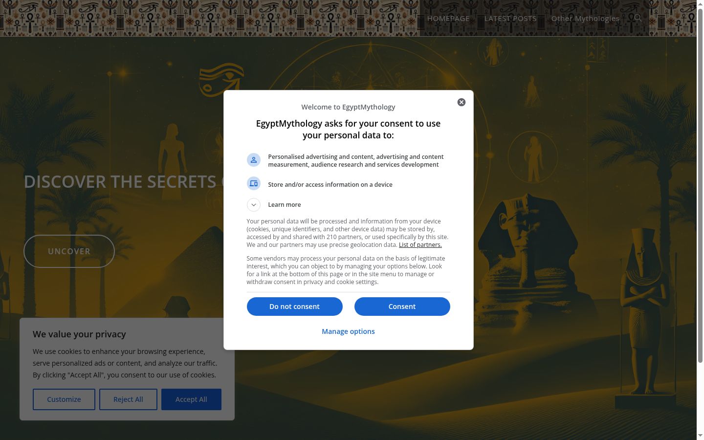 Screenshot des Einwilligungsbanners vor jeglicher Interaktion