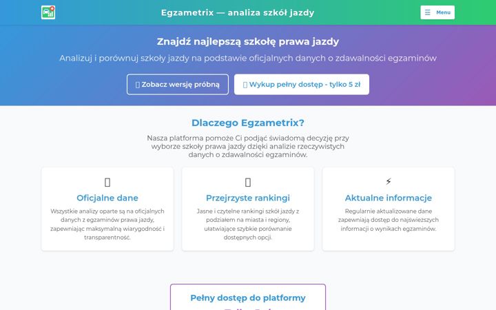 Snímek obrazovky egzametrix.pl