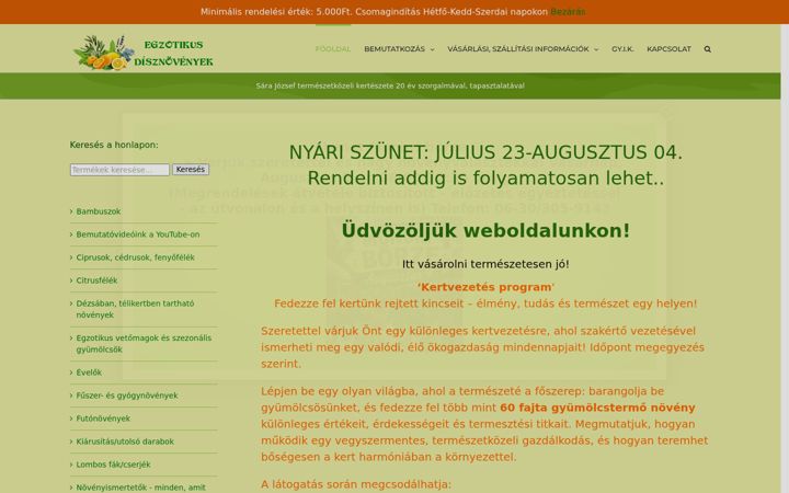 Screenshot of egzotikusdisznovenyek.hu