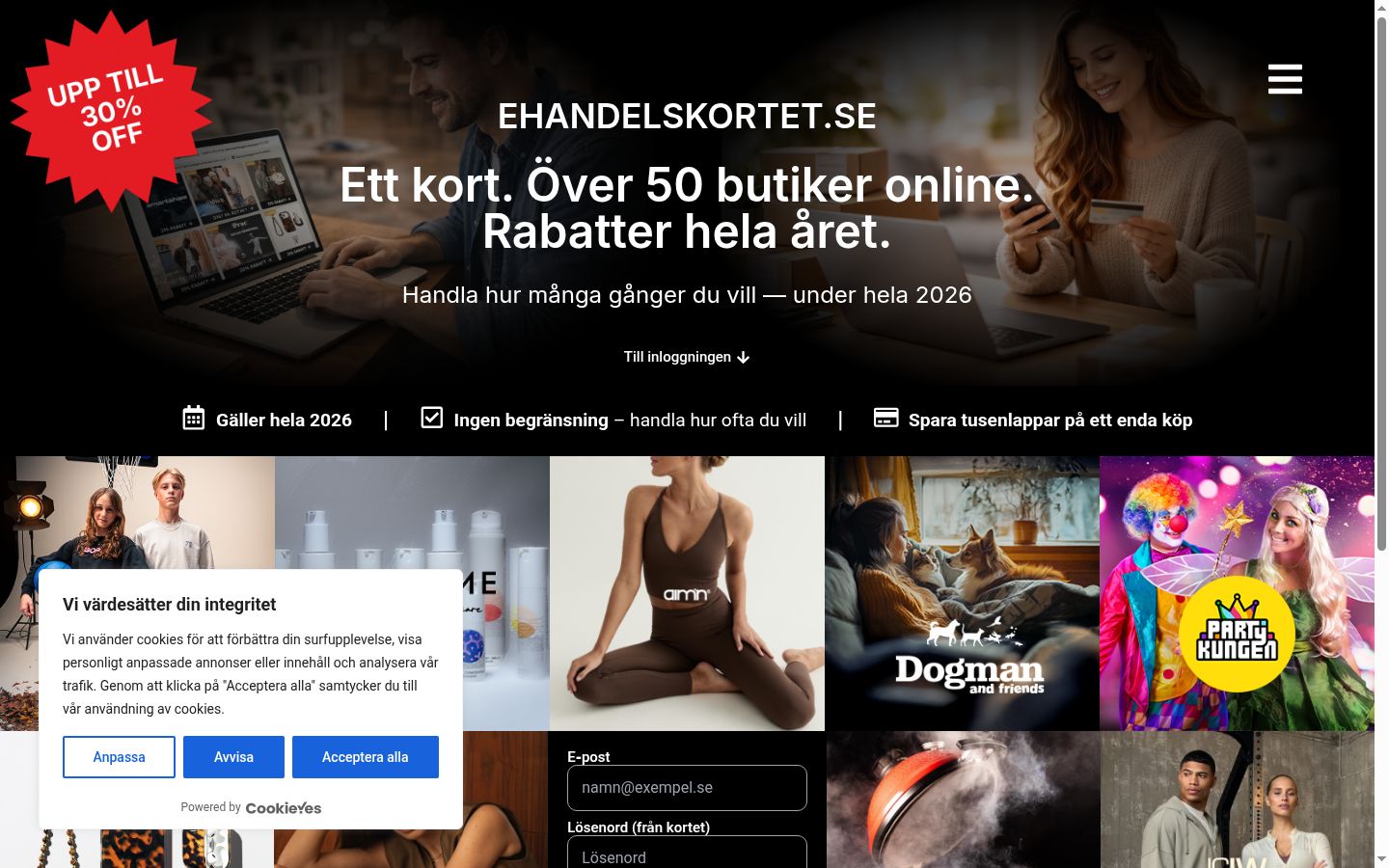 Skjermbilde av samtykkebanneret slik det vises før noen interaksjon