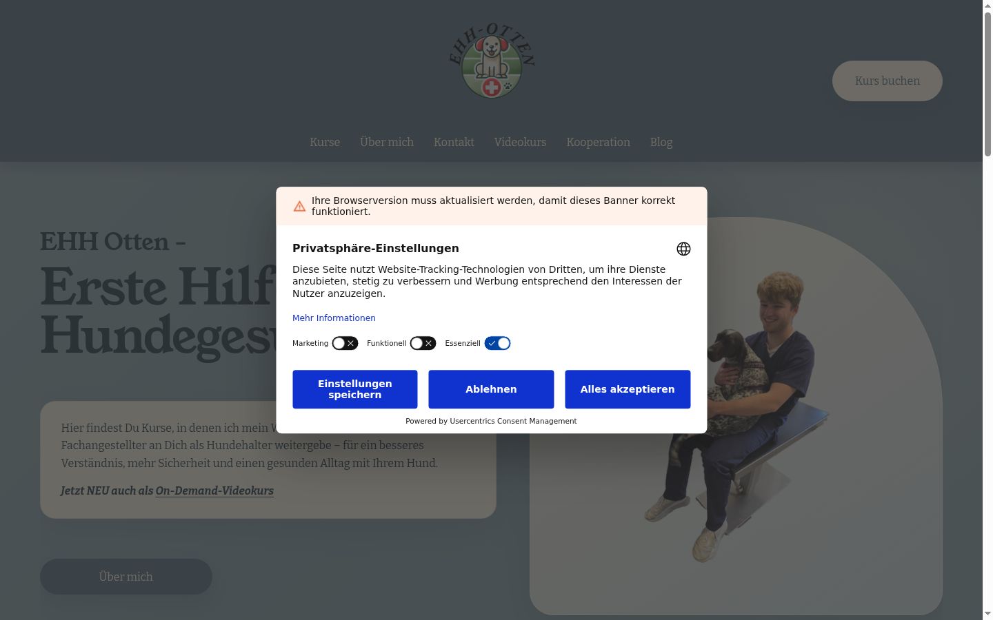 Captura de ecrã do banner de consentimento apresentado antes de qualquer interação