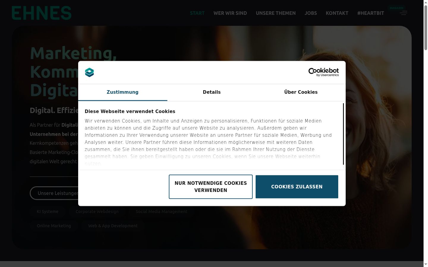 Screenshot van de toestemmingsbanner zoals getoond vóór enige interactie