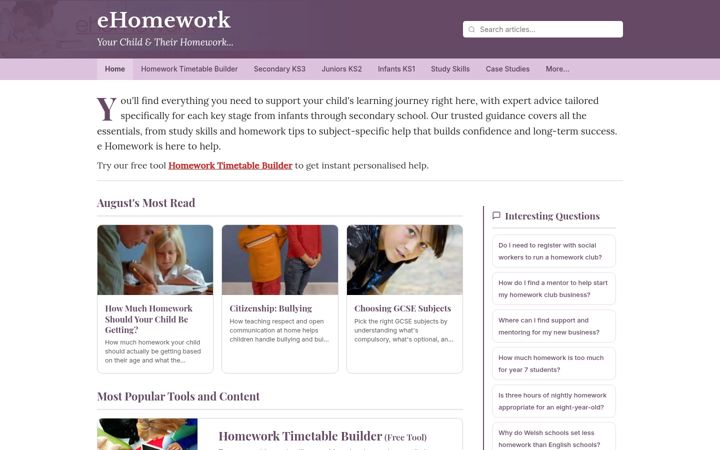 Screenshot of ehomework.co.uk