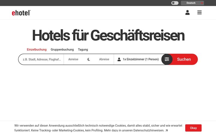 Kuvakaappaus sivustosta ehotel.de