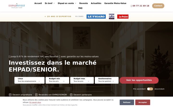 Ekrānuzņēmums no ehpad-invest.fr