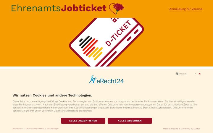 Ekrānuzņēmums no ehrenamtsjobticket.de