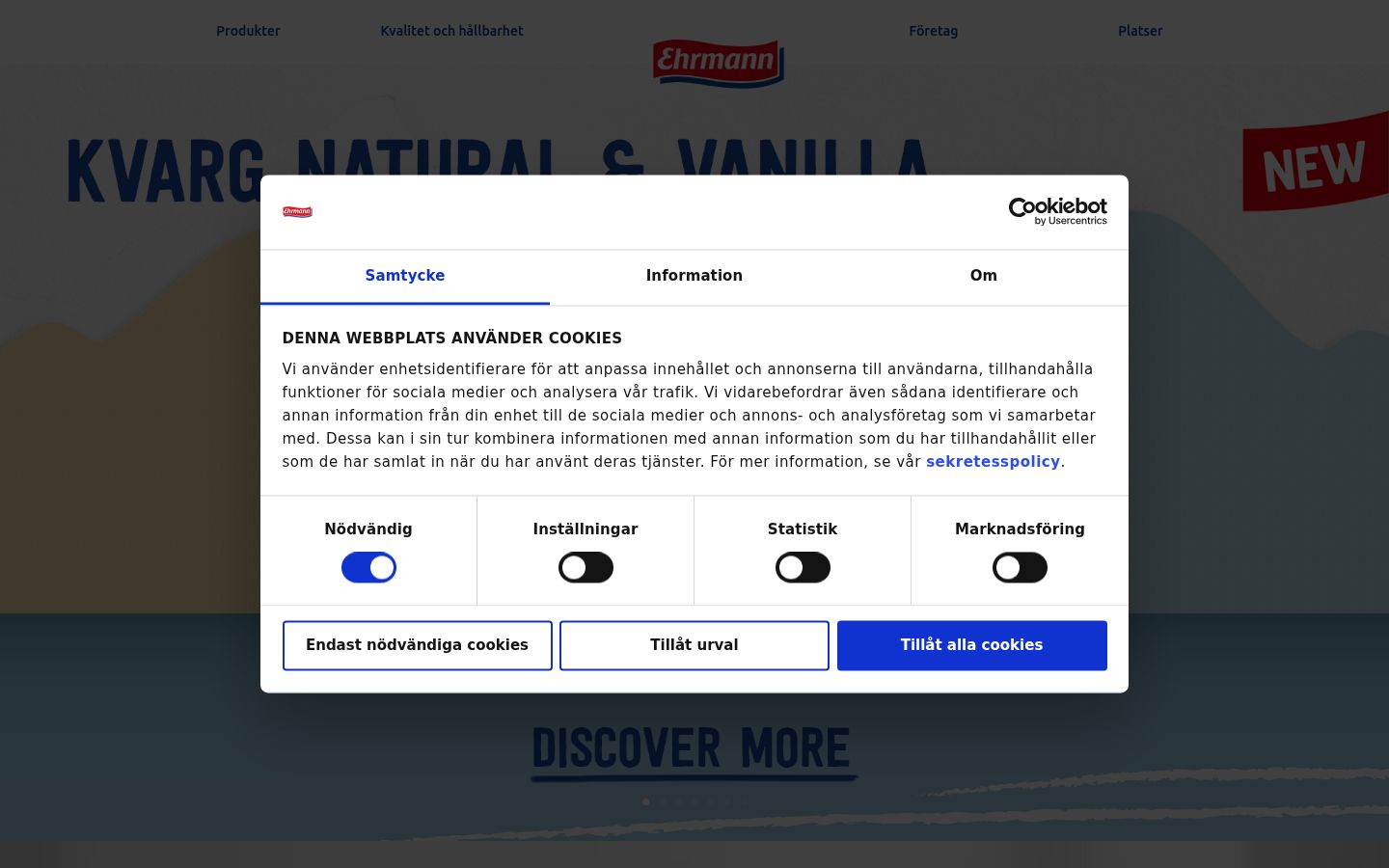 Screenshot del banner di consenso mostrato prima di qualsiasi interazione