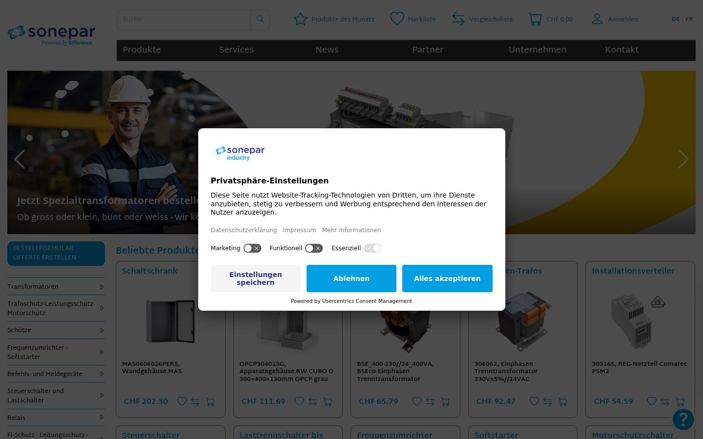 Screenshot des Einwilligungsbanners vor jeglicher Interaktion