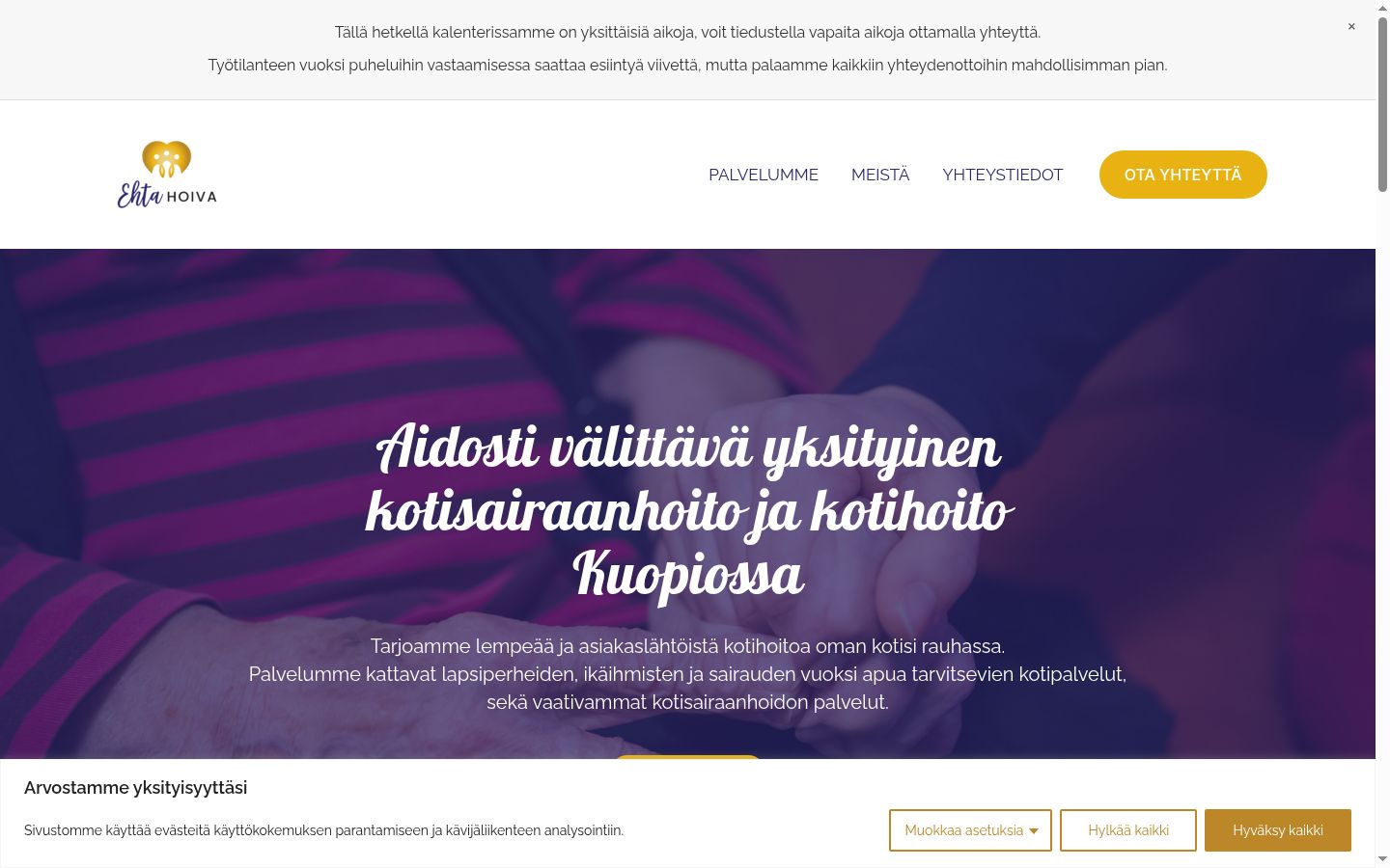 Skjermbilde av samtykkebanneret slik det vises før noen interaksjon