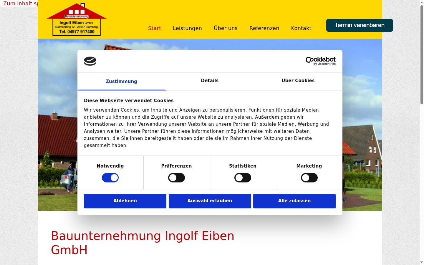 Screenshot des Einwilligungsbanners vor jeglicher Interaktion