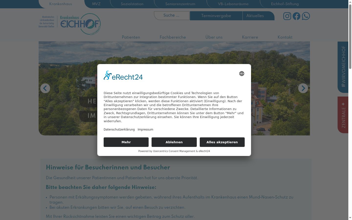 Capture d'écran de la bannière de consentement affichée avant toute interaction