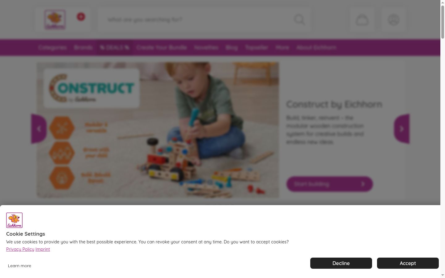Ekrānuzņēmums ar piekrišanas baneri, kas tika rādīts pirms jebkādas mijiedarbības