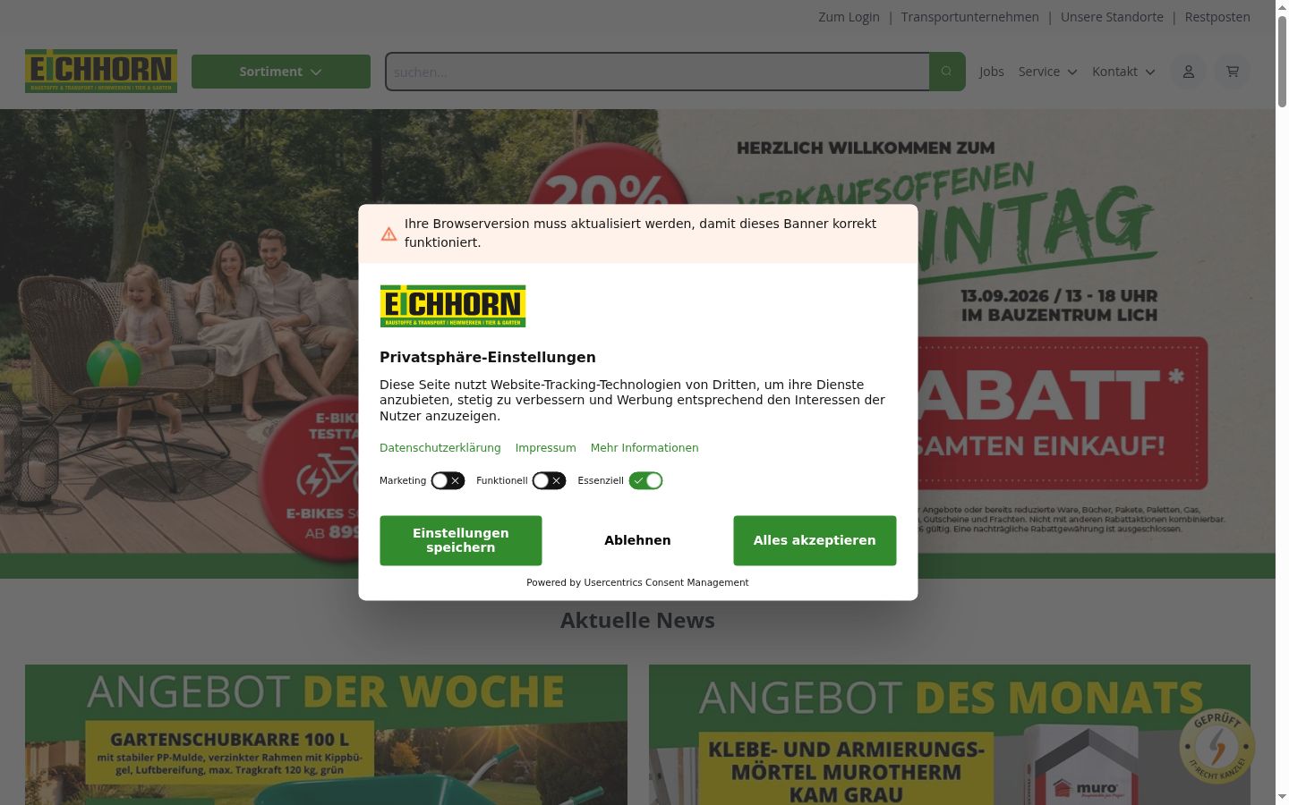Ekrānuzņēmums ar piekrišanas baneri, kas tika rādīts pirms jebkādas mijiedarbības