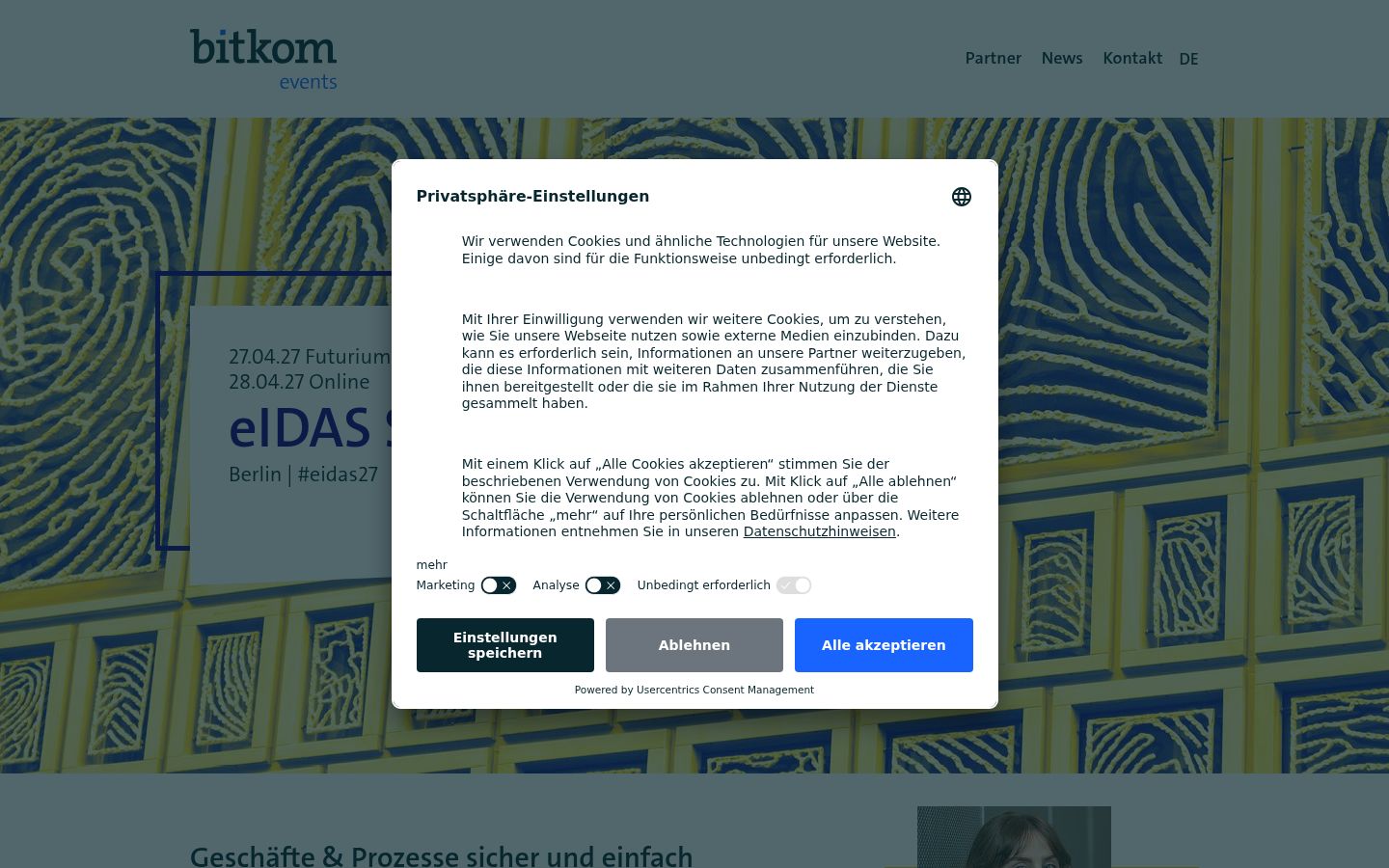 Screenshot del banner di consenso mostrato prima di qualsiasi interazione