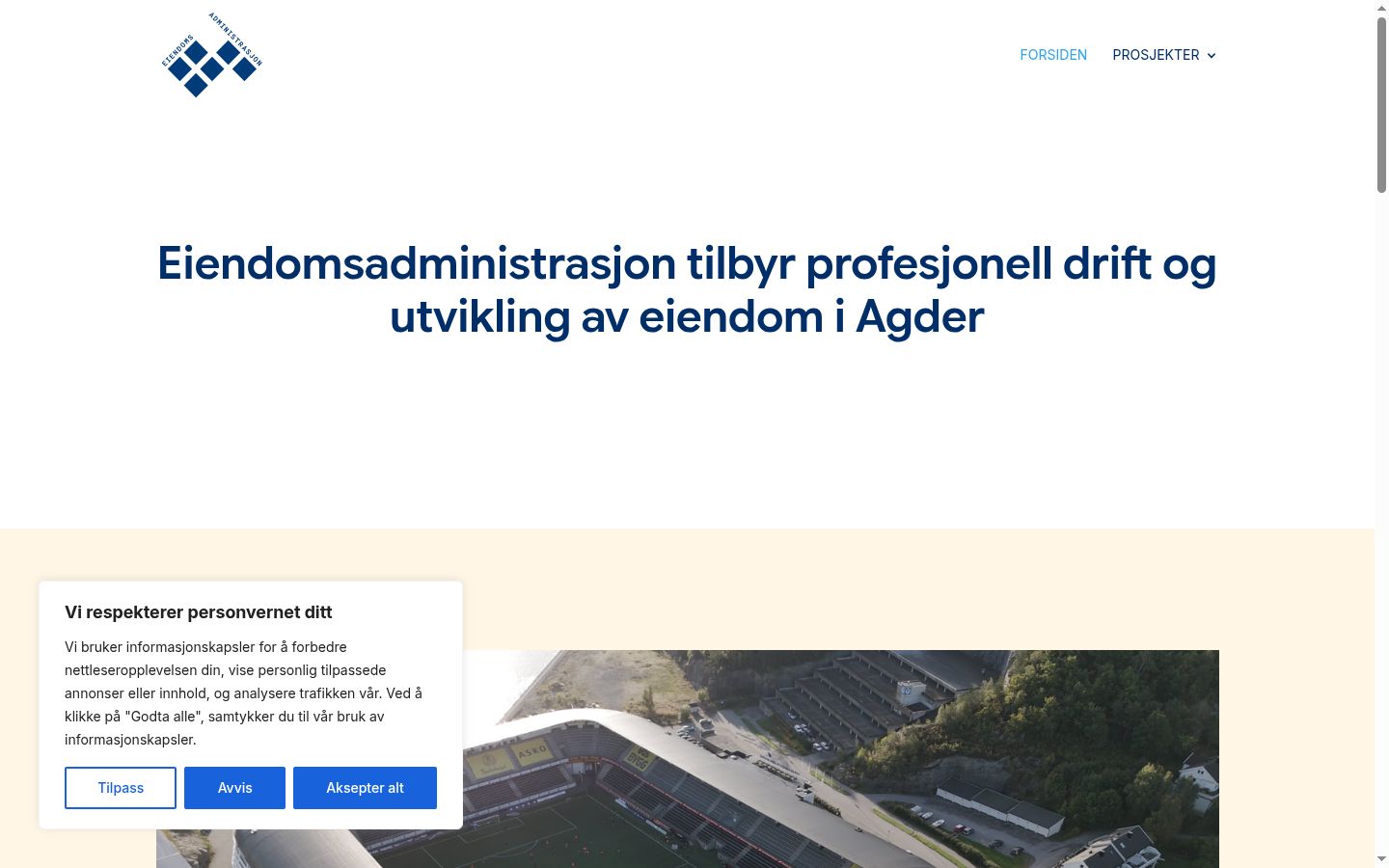 Skærmbillede af samtykkebanneret, som det blev vist før nogen interaktion