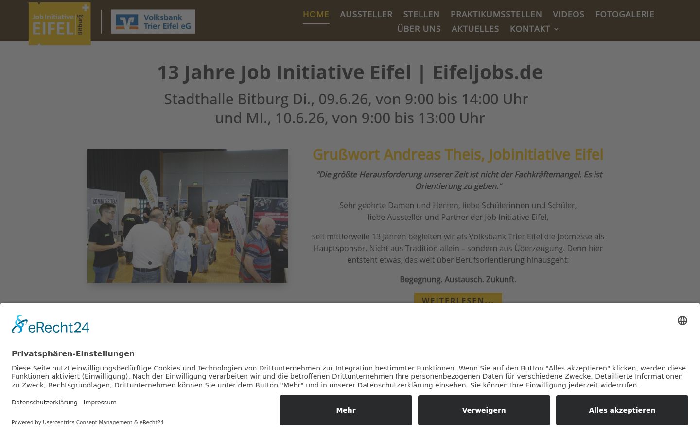 Screenshot des Einwilligungsbanners vor jeglicher Interaktion
