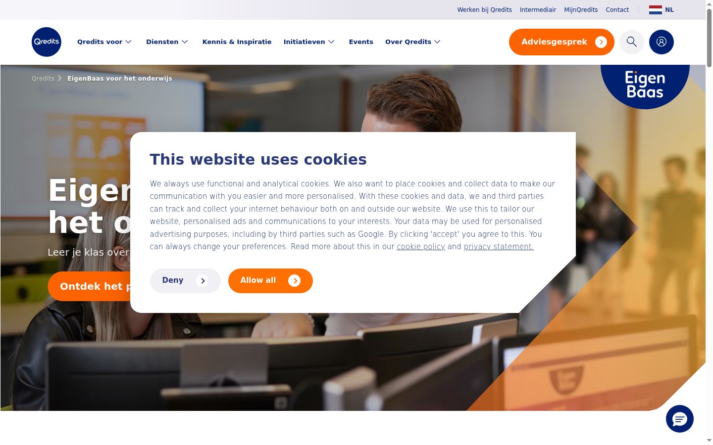 Screenshot del banner di consenso mostrato prima di qualsiasi interazione