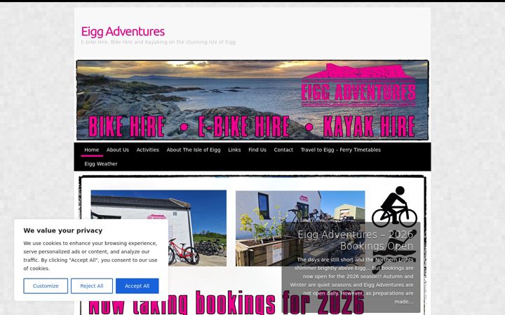 Skärmbild av eiggadventures.co.uk