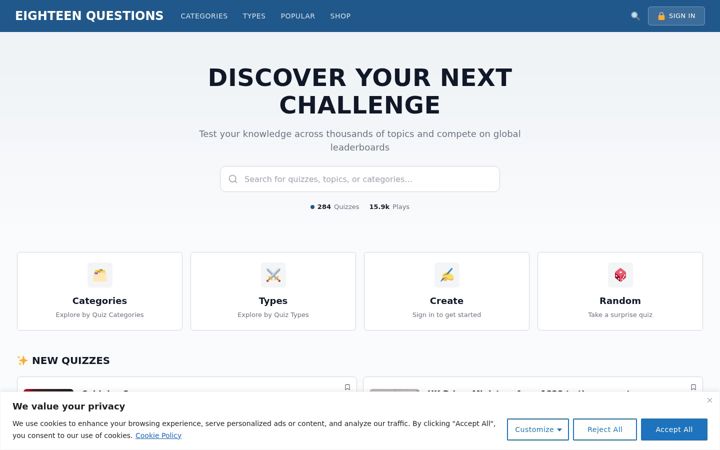 Screenshot of eighteenquestions.com