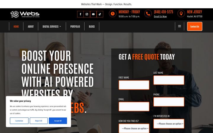 Screenshot of eighteenwebs.com