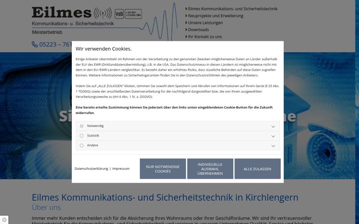 Screenshot of eilmes-sicherheitstechnik.de